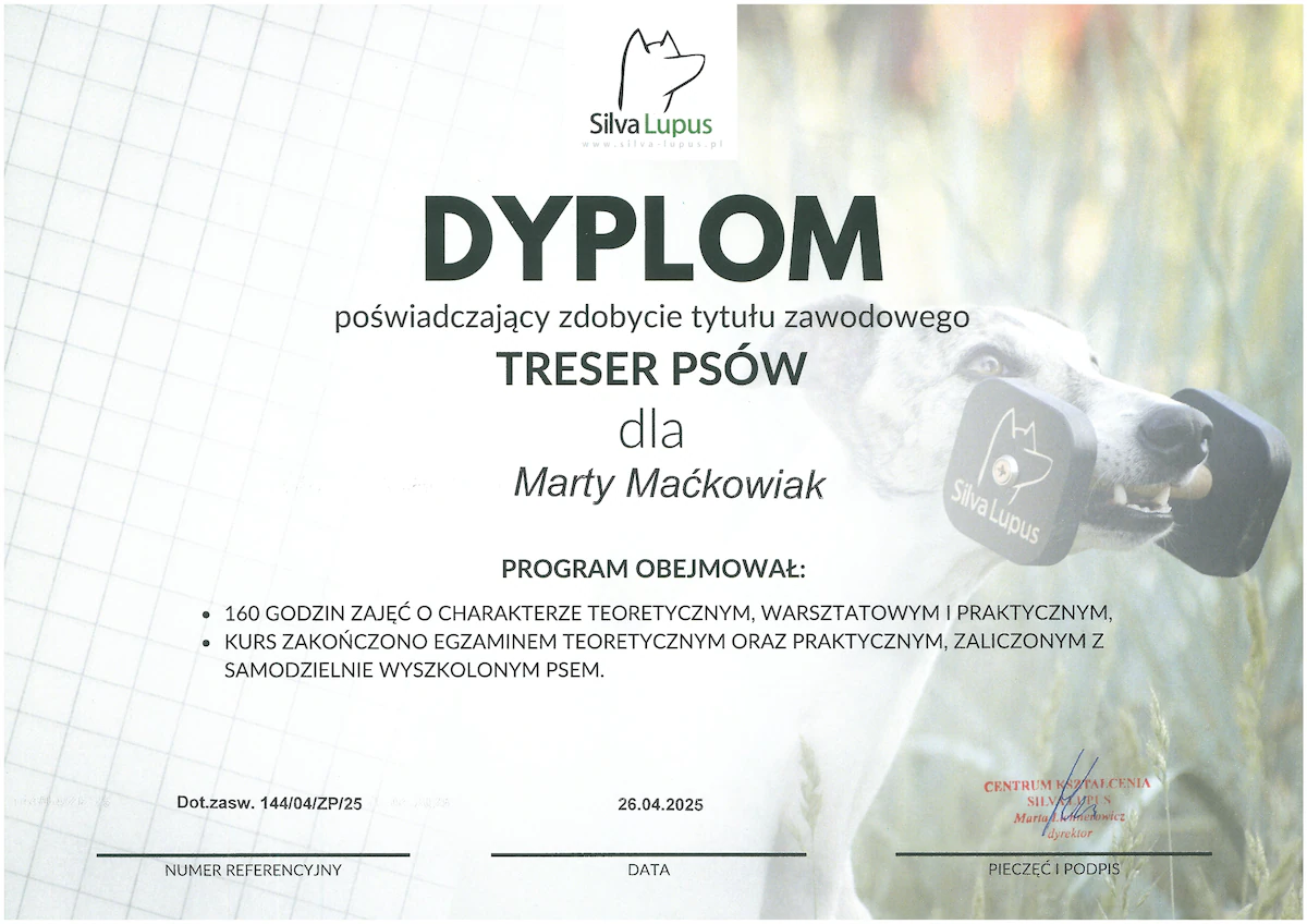 Dyplom ukończenia kursu Treser Psów, Silva Lupus